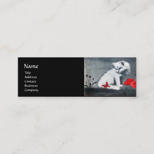 WITTE KAT MET RODE BUTTERFLY MONOGRAM-parelpapier Mini Visitekaartje (Voorkant)