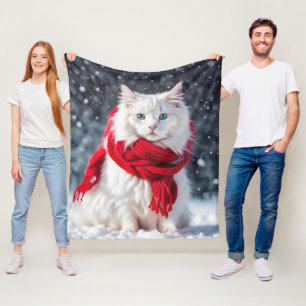 Witte kat met rode winter sjaal fleece deken