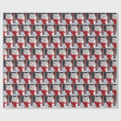 Witte kat met rode wintersjaal cadeaupapier (Vlak)