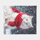 Witte kat met rode wintersjaal fleece deken (Voorkant (Horizontaal))