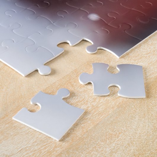 Witte kat met rode wintersjaal legpuzzel (Zijkant)