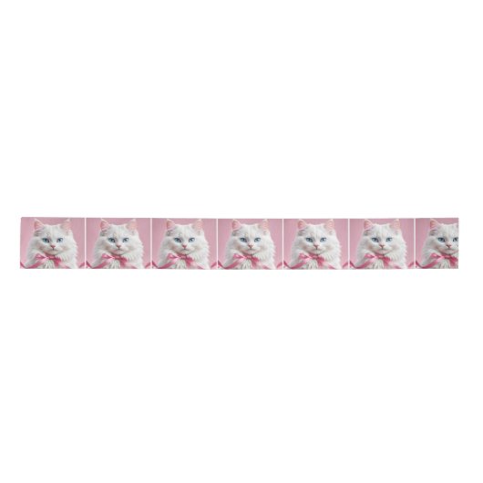 Witte kat met roze boog lint (Voorkant)