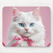 Witte Kat met Roze Lint Muismat (Voorkant)