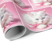 Witte kat met roze linten cadeaupapier (Rol Hoek)