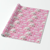 Witte kat met roze linten cadeaupapier (Uitgerold)