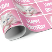 Witte kat met roze linten cadeaupapier (Rol Hoek)