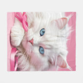 Witte Kat met Roze Linten Fleece Deken (Voorkant (Horizontaal))
