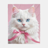 Witte Kat met Roze Linten Fleece Deken (Voorkant)