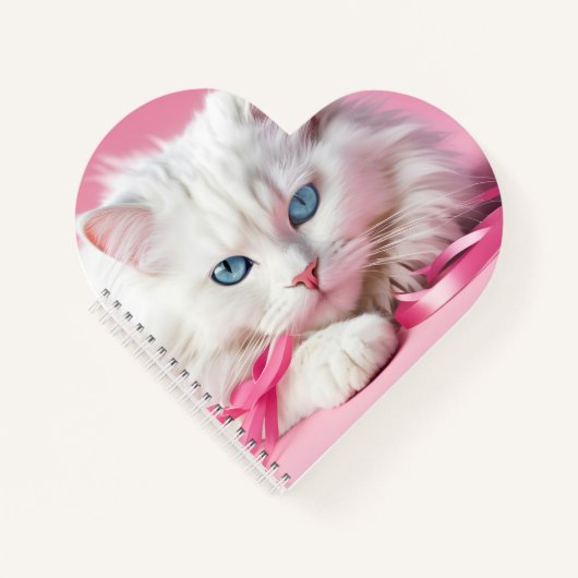 Witte kat met roze linten notitieboek (Voorkant)