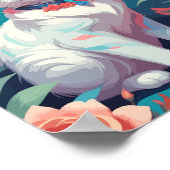 Witte Kat met roze rozen Poster (Hoek)