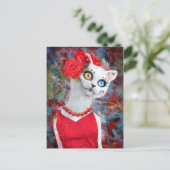 Witte kat met rozen briefkaart (Staand voorkant)