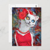 Witte kat met rozen briefkaart (Voorkant / Achterkant)