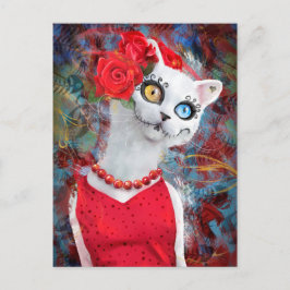 Witte kat met rozen briefkaart