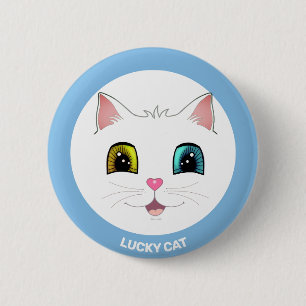 Witte kat met twee verschillende gekleurde ogen ronde button 5,7 cm
