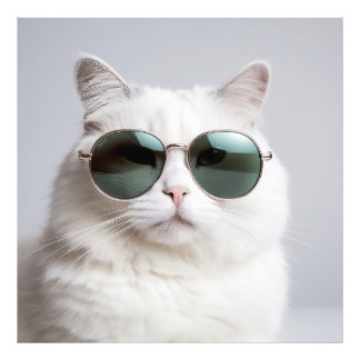 Witte kat met zonnebril, koele katachtige, heerlij foto afdruk