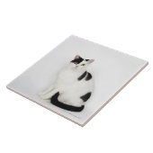 Witte kat met zwarte vlekken tegeltje (Zijkant)
