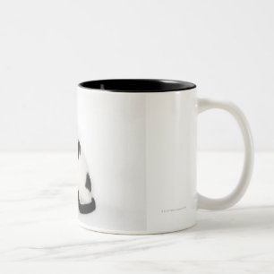 Witte kat met zwarte vlekken tweekleurige koffiemok