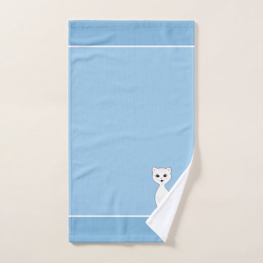 Witte Kat & Monogram op Lichtblauw Bad Handdoek (Handdoek)