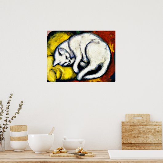 Witte kat, mooie kunst, poster (Keuken)