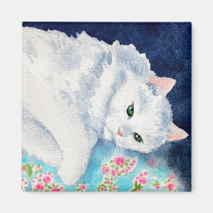 Witte kat op florale quilt magnet magneet