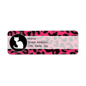 Witte kat op Hot Pink Leopard Print Etiket (Voorkant)