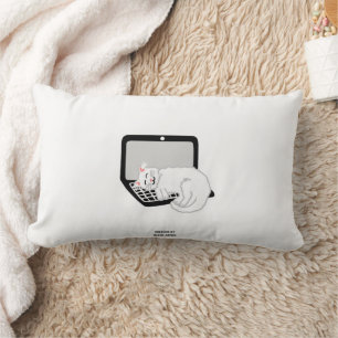 Witte kat op laptop Lumbar Pillow Kussen
