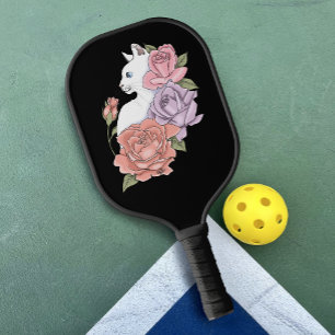 Witte kat pastel bloem zwart romantisch botanisch pickleball paddle
