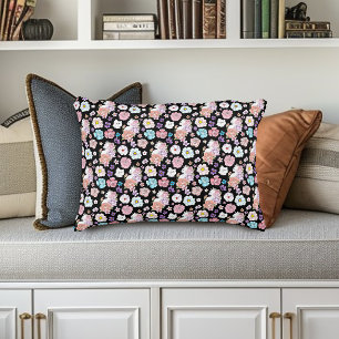 Witte kat pastel bloemmotief zwart romantisch bota accent kussen