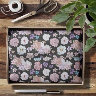 Witte kat pastel bloemmotief zwart romantisch bota tissuepapier
