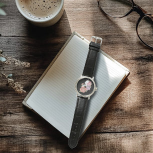 Witte Kat Perzik Lavendel Roze Rozen Horloge