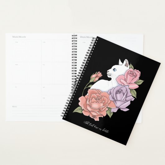 Witte Kat Perzik Lavendel Roze Rozen Planner (Display)