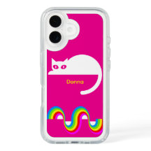 Witte Kat Regenboog Spikkel Hoes – Fuchsia