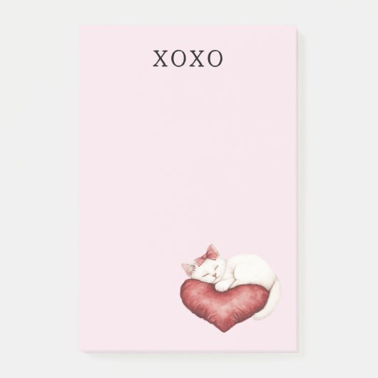 Witte Kat Rode Hart Kussen Post-it® Notes (Voorkant)