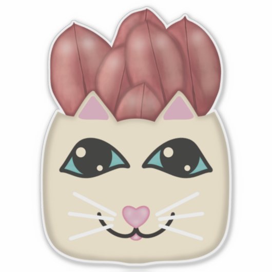 Witte Kat Rode Ruby Rubber Plant Planter Sticker (Voorkant)