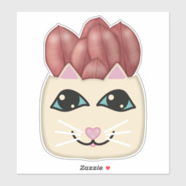 Witte Kat Rode Ruby Rubber Plant Planter Sticker