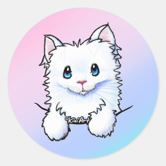 Witte Kat Ronde Sticker (Voorkant)
