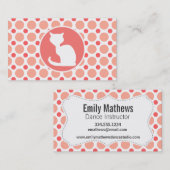 Witte kat; Roze en koraalpokadots Visitekaartje (Voorkant / Achterkant)