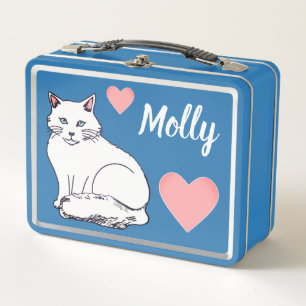 Witte kat roze harten Aangepaste metalen doos