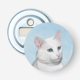 Witte kat schilderen - Kute Original Cat Art Button Flesopener