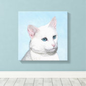 Witte kat schilderen - Kute Original Cat Art Canvas Afdruk (Insitu (Houten vloer))