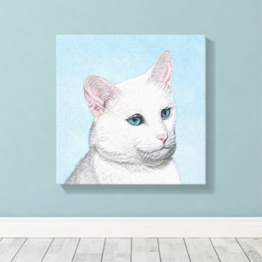 Witte kat schilderen - Kute Original Cat Art Canvas Afdruk (Insitu (Houten vloer))