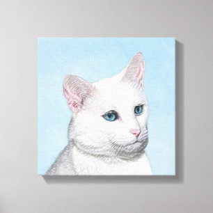 Witte kat schilderen - Kute Original Cat Art Canvas Afdruk