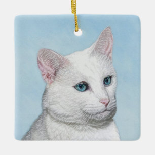 Witte kat schilderen - Kute Original Cat Art Keramisch Ornament