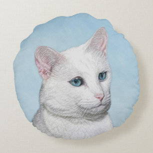 Witte kat schilderen - Kute Original Cat Art Rond Kussen
