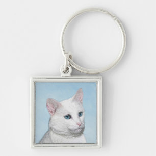Witte kat schilderen - Kute Original Cat Art Sleutelhanger