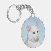 Witte kat schilderen - Kute Original Cat Art Sleutelhanger (Voorkant Links)