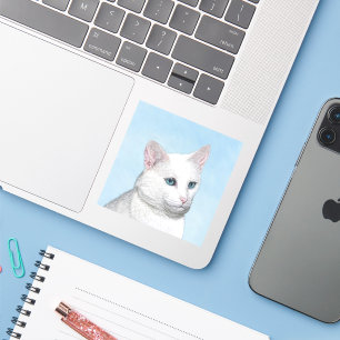 Witte kat schilderen - Kute Original Cat Art Sticker