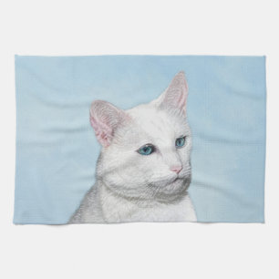 Witte kat schilderen - Kute Original Cat Art Theedoek