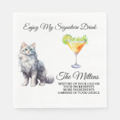 Witte Kat Signature Drink Bruiloft Pet Servet (Voorkant)