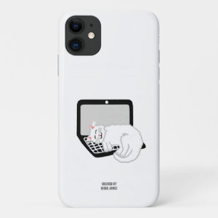 Witte kat slapen op laptop Apple iPhone 11 Hoesje